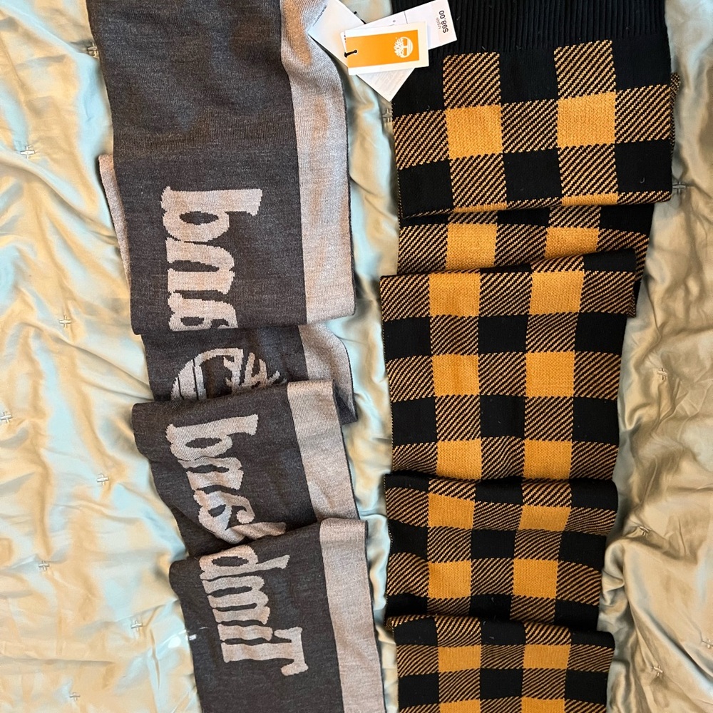 Timberland Gray and Yellow Checkered Scarves